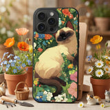 Sleeping Siamese Cat Floral Art Case Cover Protective for iPhone, Samsung & Google Pixel HE0051