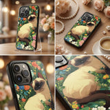 Sleeping Siamese Cat Floral Art Case Cover Protective for iPhone, Samsung & Google Pixel HE0051