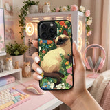 Sleeping Siamese Cat Floral Art Case Cover Protective for iPhone, Samsung & Google Pixel HE0051
