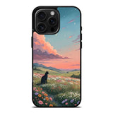 Black Cat Sunset Meadow Art Case Cover Protective for iPhone, Samsung & Google Pixel HE0073