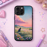Black Cat Sunset Meadow Art Case Cover Protective for iPhone, Samsung & Google Pixel HE0073