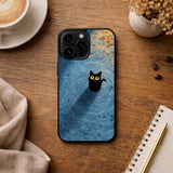 Little Black Cat in Blue Ripples Case Cover Protective for iPhone, Samsung & Google Pixel HE0084