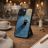 Little Black Cat in Blue Ripples Case Cover Protective for iPhone, Samsung & Google Pixel HE0084