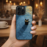 Little Black Cat in Blue Ripples Case Cover Protective for iPhone, Samsung & Google Pixel HE0084