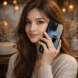 Little Black Cat in Blue Ripples Case Cover Protective for iPhone, Samsung & Google Pixel HE0084