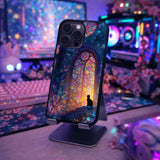 Moonlit Stained Glass Cat Sanctuary Case Cover Protective for iPhone, Samsung & Google Pixel HE0095