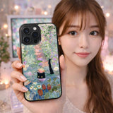 Black Cat in Secret Garden Pond Case Cover Protective for iPhone, Samsung & Google Pixel HE0100