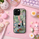 Black Cat in Secret Garden Pond Case Cover Protective for iPhone, Samsung & Google Pixel HE0100