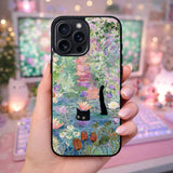Black Cat in Secret Garden Pond Case Cover Protective for iPhone, Samsung & Google Pixel HE0100