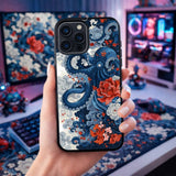Floral Octopus Japanese Wave Style Case Cover Protective for iPhone, Samsung & Google Pixel HE0103