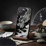 Black White Dragon Wave Illustration Case Cover Protective for iPhone, Samsung & Google Pixel HE0106