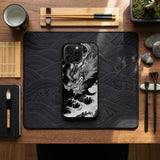 Black White Dragon Wave Illustration Case Cover Protective for iPhone, Samsung & Google Pixel HE0106