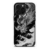Black White Dragon Wave Illustration Case Cover Protective for iPhone, Samsung & Google Pixel HE0106