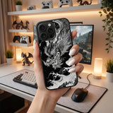 Black White Dragon Wave Illustration Case Cover Protective for iPhone, Samsung & Google Pixel HE0106