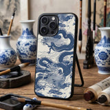 Blue Asian Dragon Pattern Art Case Cover Protective for iPhone, Samsung & Google Pixel HE0107