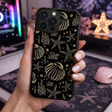 Golden Seashell Starfish Pattern Case Cover Protective for iPhone, Samsung & Google Pixel HE0133