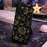 Golden Seashell Starfish Pattern Case Cover Protective for iPhone, Samsung & Google Pixel HE0133