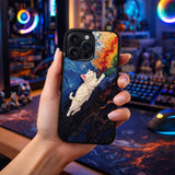 White Cat Colorful Oil Paint Style Case Cover Protective for iPhone, Samsung & Google Pixel HE0173