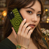 Olive Green Hypnotic Spiral Case Cover Protective for iPhone, Samsung & Google Pixel HE0203