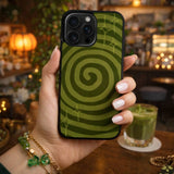 Olive Green Hypnotic Spiral Case Cover Protective for iPhone, Samsung & Google Pixel HE0203