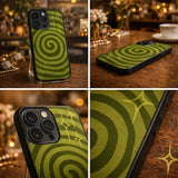 Olive Green Hypnotic Spiral Case Cover Protective for iPhone, Samsung & Google Pixel HE0203