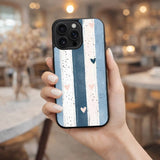 Blue Stripes with Soft Hearts Case Cover Protective for iPhone, Samsung & Google Pixel HE0207