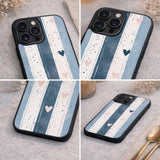 Blue Stripes with Soft Hearts Case Cover Protective for iPhone, Samsung & Google Pixel HE0207
