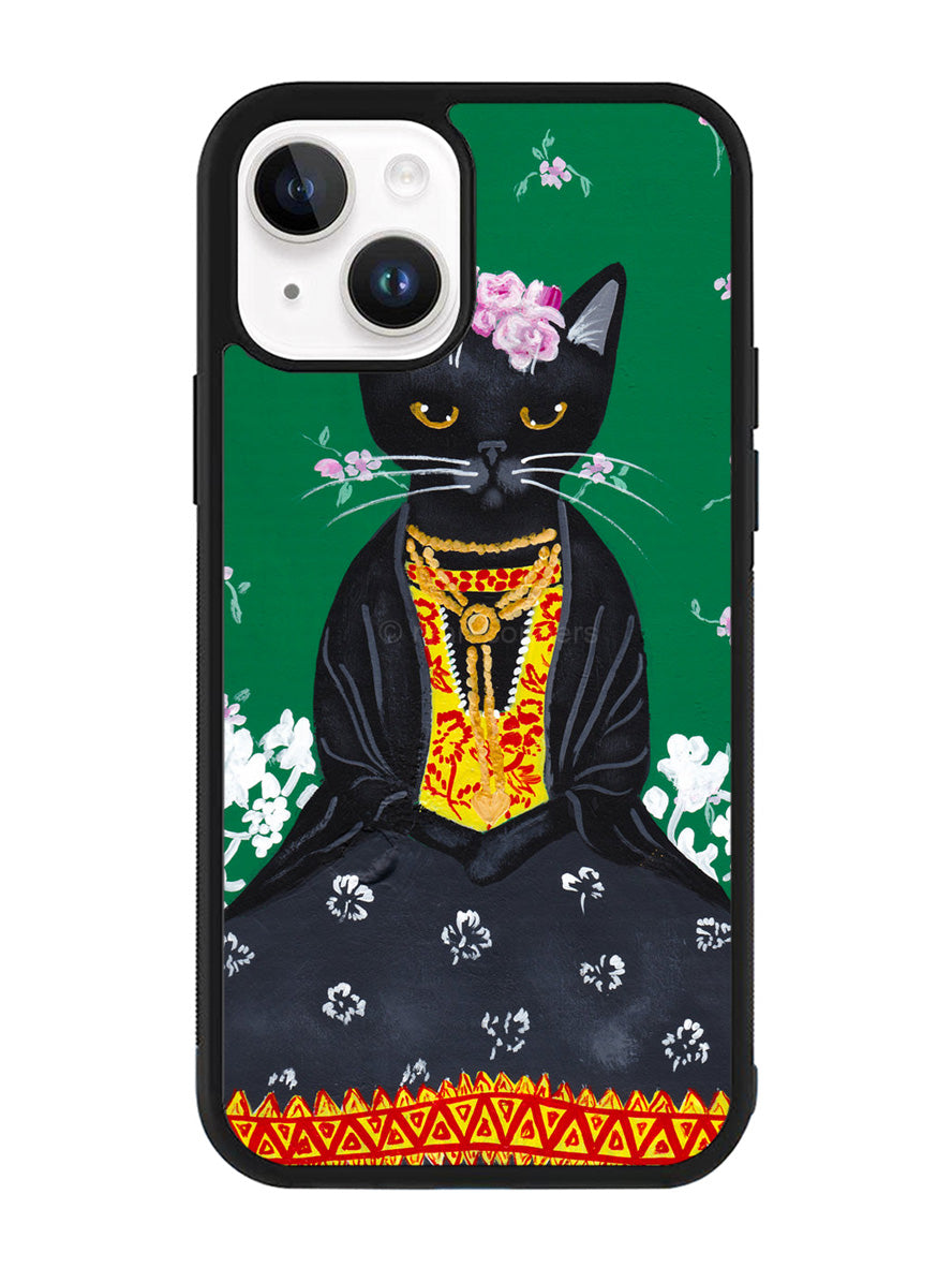 Frida Catlo Floral Black Cat iPhone 14 Plus Case QC1215