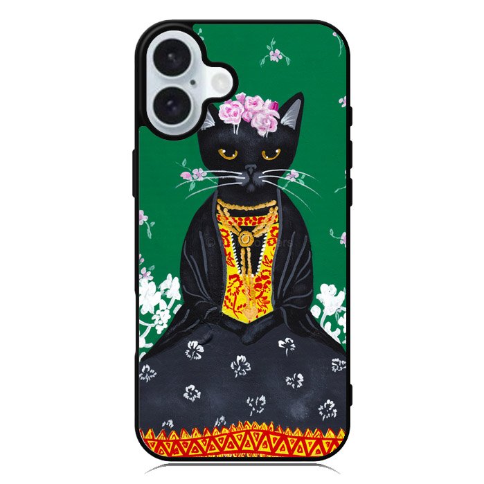 Frida Catlo Floral Black Cat iPhone 16 Case QC1215