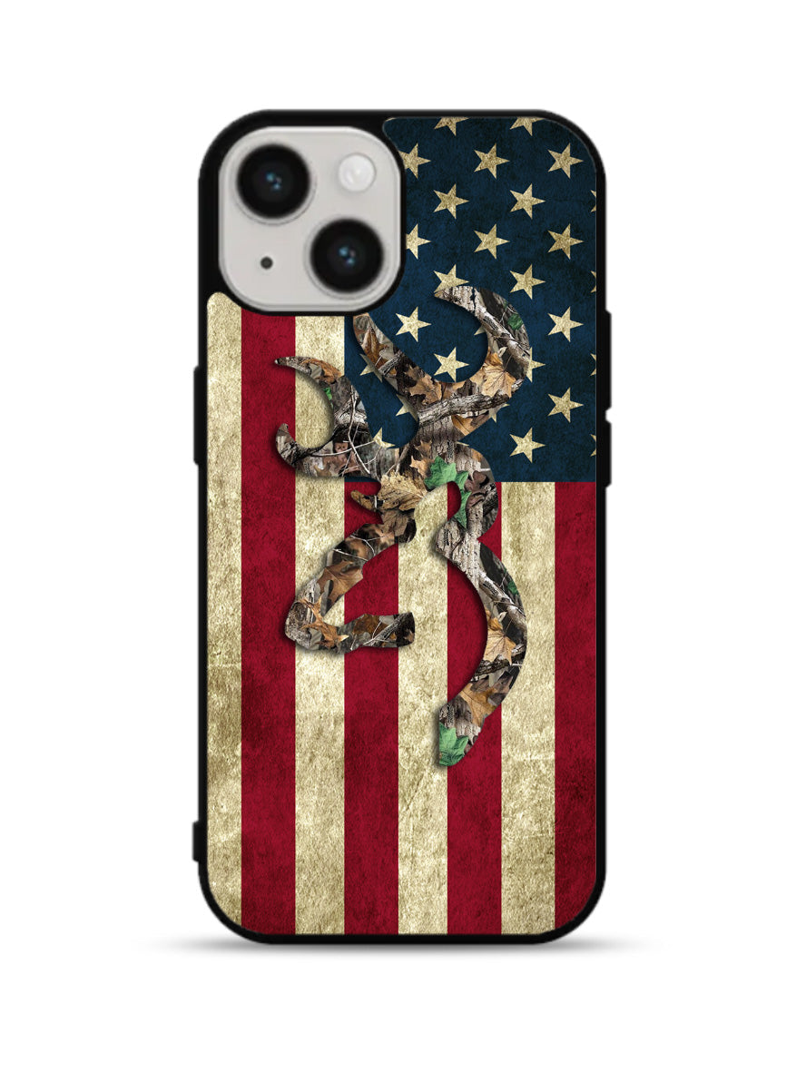 Browning Deer Real Tree Camo USA Flag iPhone 15 Plus Case