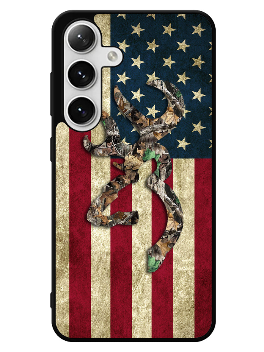 Browning Deer Real Tree Camo USA Flag Samsung Galaxy S24 5G Case