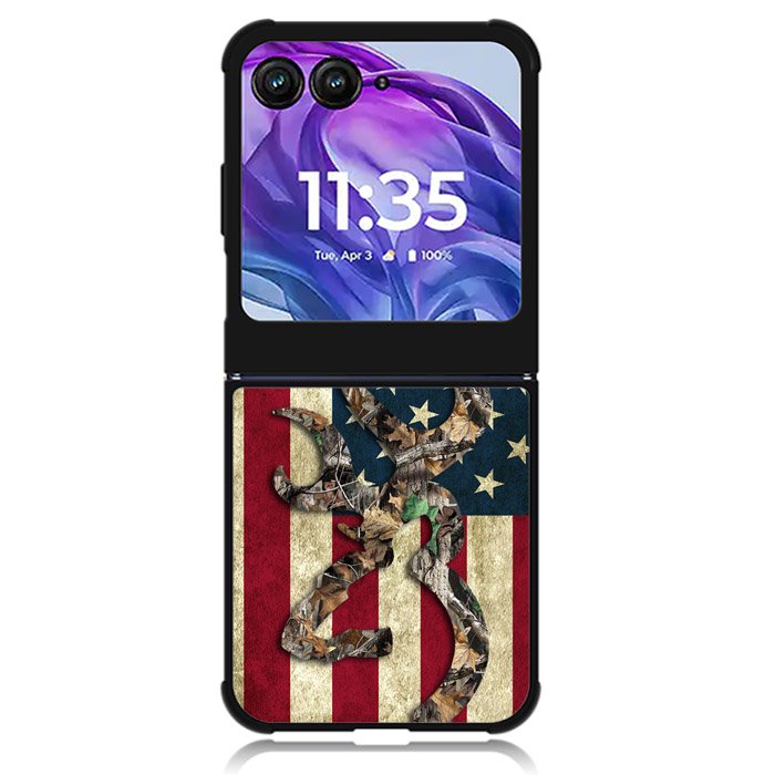Browning Deer Real Tree Camo USA Flag Motorola Moto Razr Plus 2024 , Moto Razr+ 2024 Case