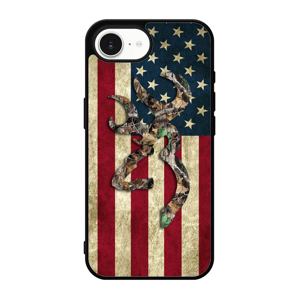 Browning Deer Real Tree Camo USA Flag iPhone 17e Case