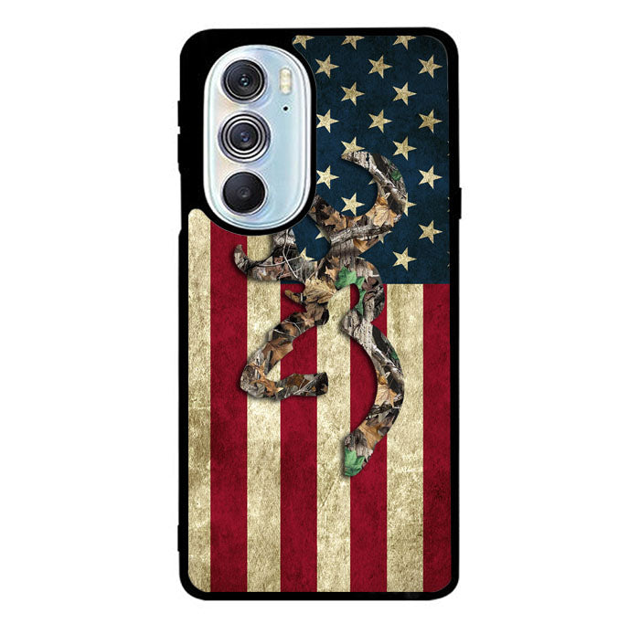 Browning Deer Real Tree Camo USA Flag Motorola Moto Edge 2022 Case