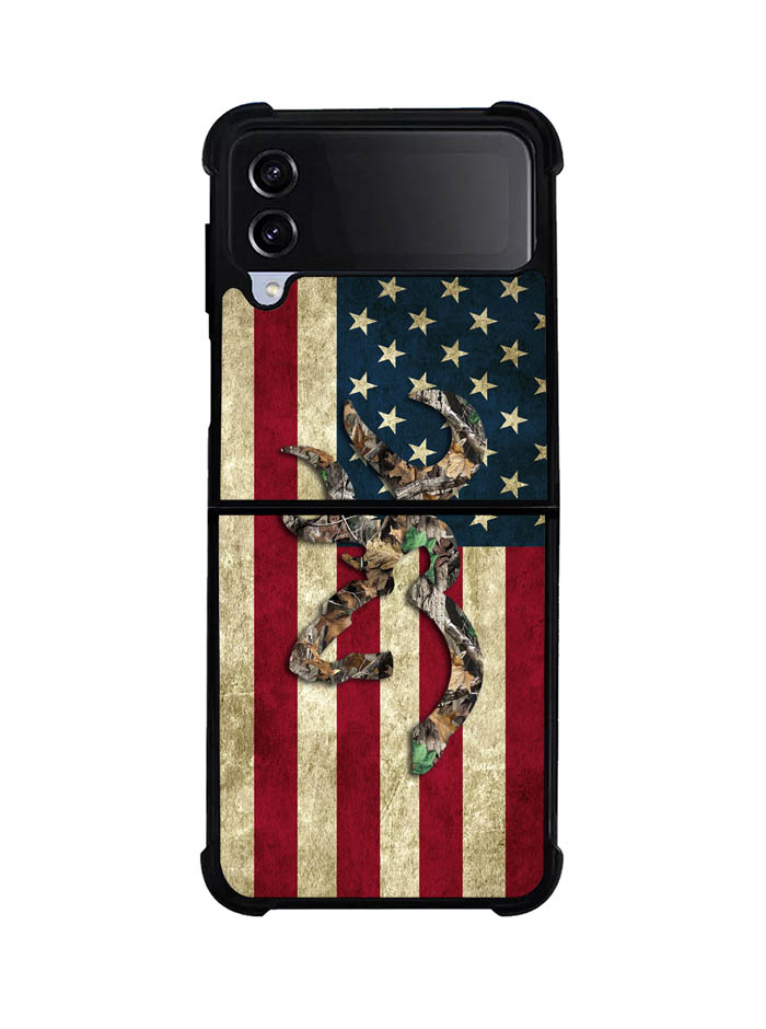 Browning Deer Real Tree Camo USA Flag Samsung Galaxy Z Flip 4 5G 2022 Case