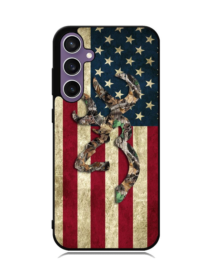Browning Deer Real Tree Camo USA Flag Samsung Galaxy S23 FE 5G Case
