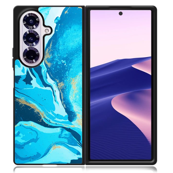 Marble Pattern Blue Samsung Galaxy Z Fold 7 Case OV3394