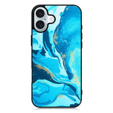 Marble Pattern Blue iPhone 16 Plus Case QC3394
