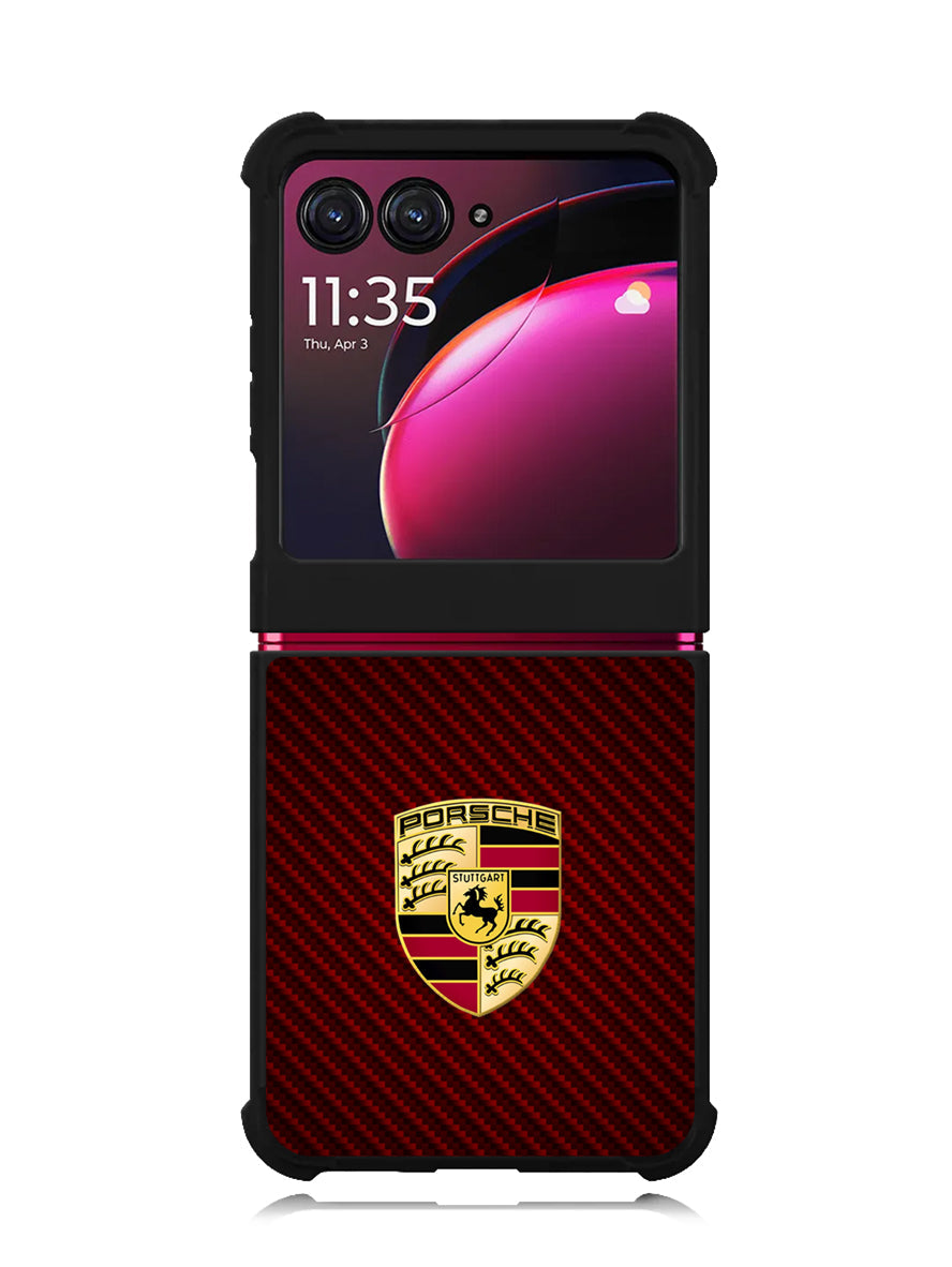 Porsche Logo Carbon Red Motorola Moto Razr Plus 2023 , Moto Razr+ 2023 Case