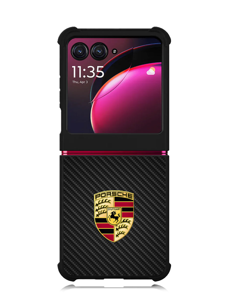 Porsche Logo Carbon Motorola Moto Razr Plus 2023 , Moto Razr+ 2023 Case