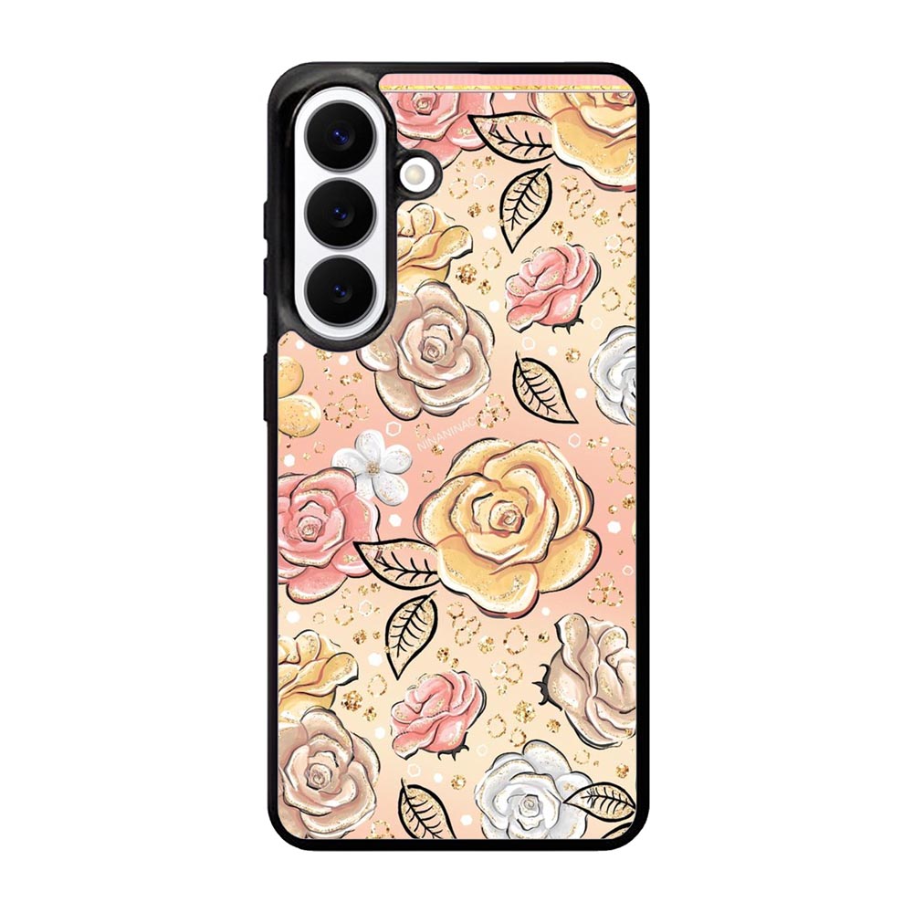 Gold Glitter Flowers Samsung Galaxy S26 Case OV5906