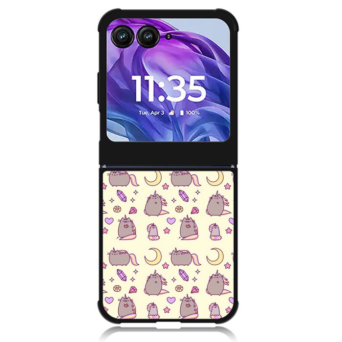 Pusheen The Cat Moon Pattern Motorola Moto Razr Plus 2024 , Moto Razr+ 2024 Case OV6948