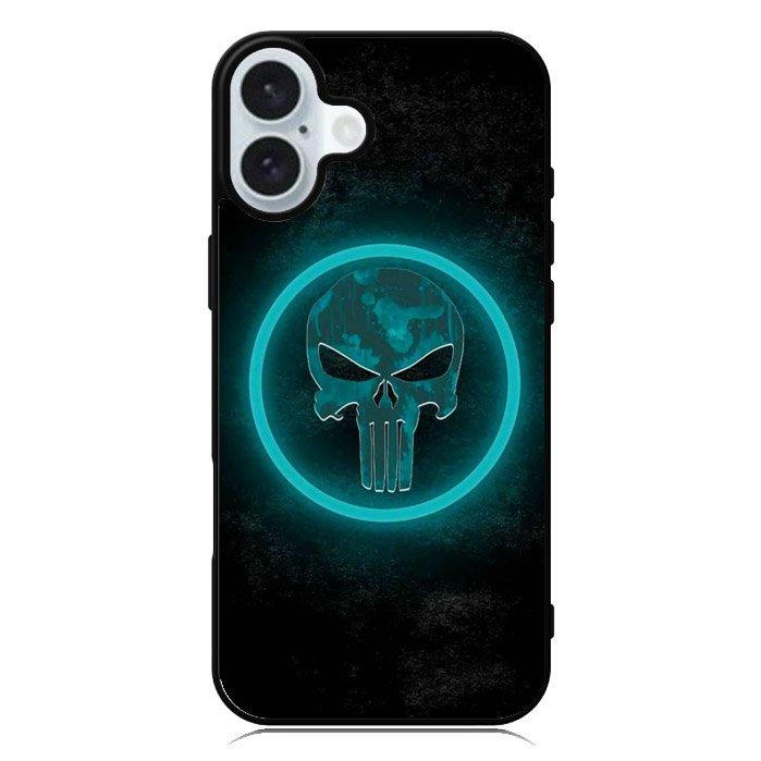 Punisher Blue Glow iPhone 16 Case QC9917
