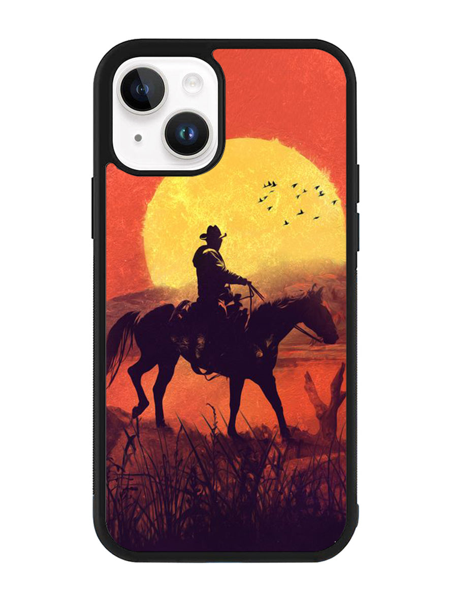 Red dead cowboy sunset Art iPhone 14 Plus Case QC10805