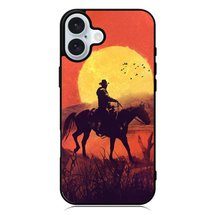 Red dead cowboy sunset Art iPhone 16 Plus Case QC10805