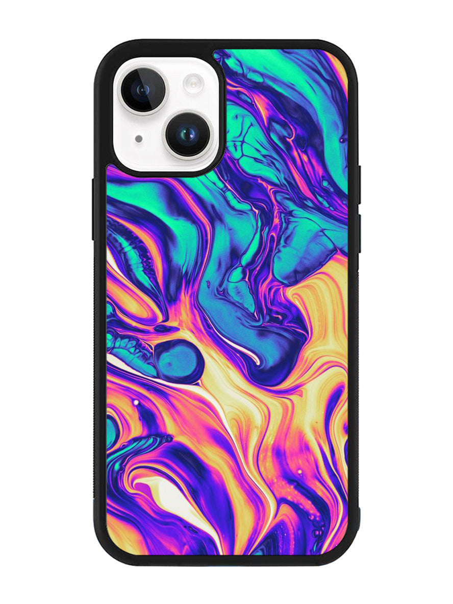 Swirl Paint Blue and Yellow iPhone 15 Plus Case OV10837