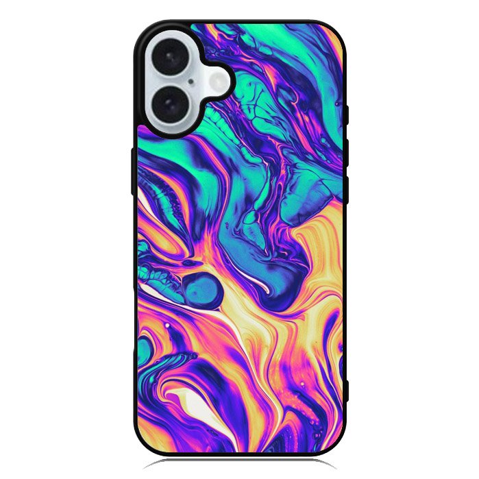 Swirl Paint Blue and Yellow iPhone 16 Plus Case QC10837