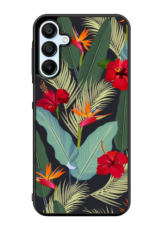 pattern tropical leaves with red hibiscus flower and bird of paradise Samsung Galaxy A35 5G Case OV10790