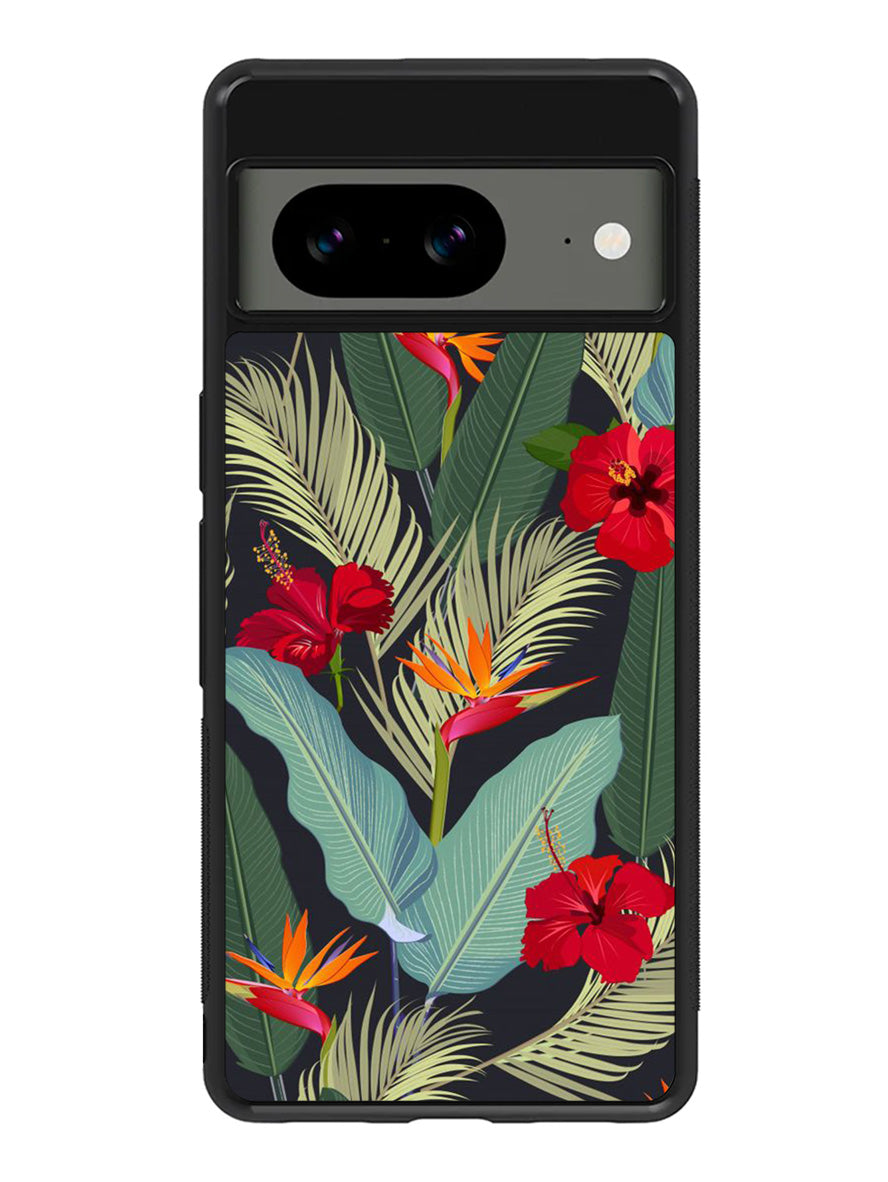 pattern tropical leaves with red hibiscus flower and bird of paradise Google Pixel 8A Case QC10790