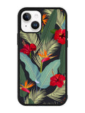 pattern tropical leaves with red hibiscus flower and bird of paradise iPhone 14 Plus Case QC10790